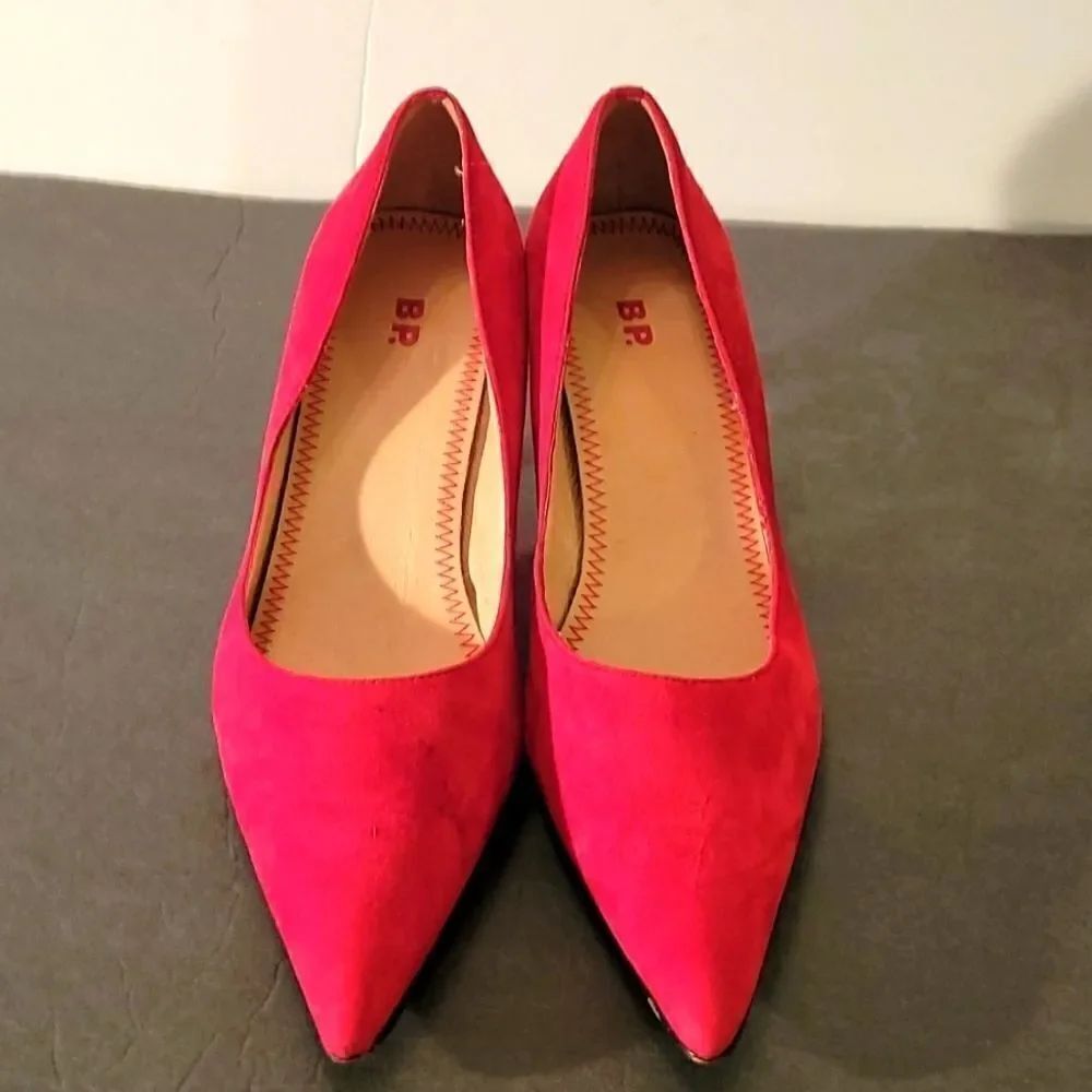 BP SUEDE LEATHER RED LOW HEEL PUMP SHOES